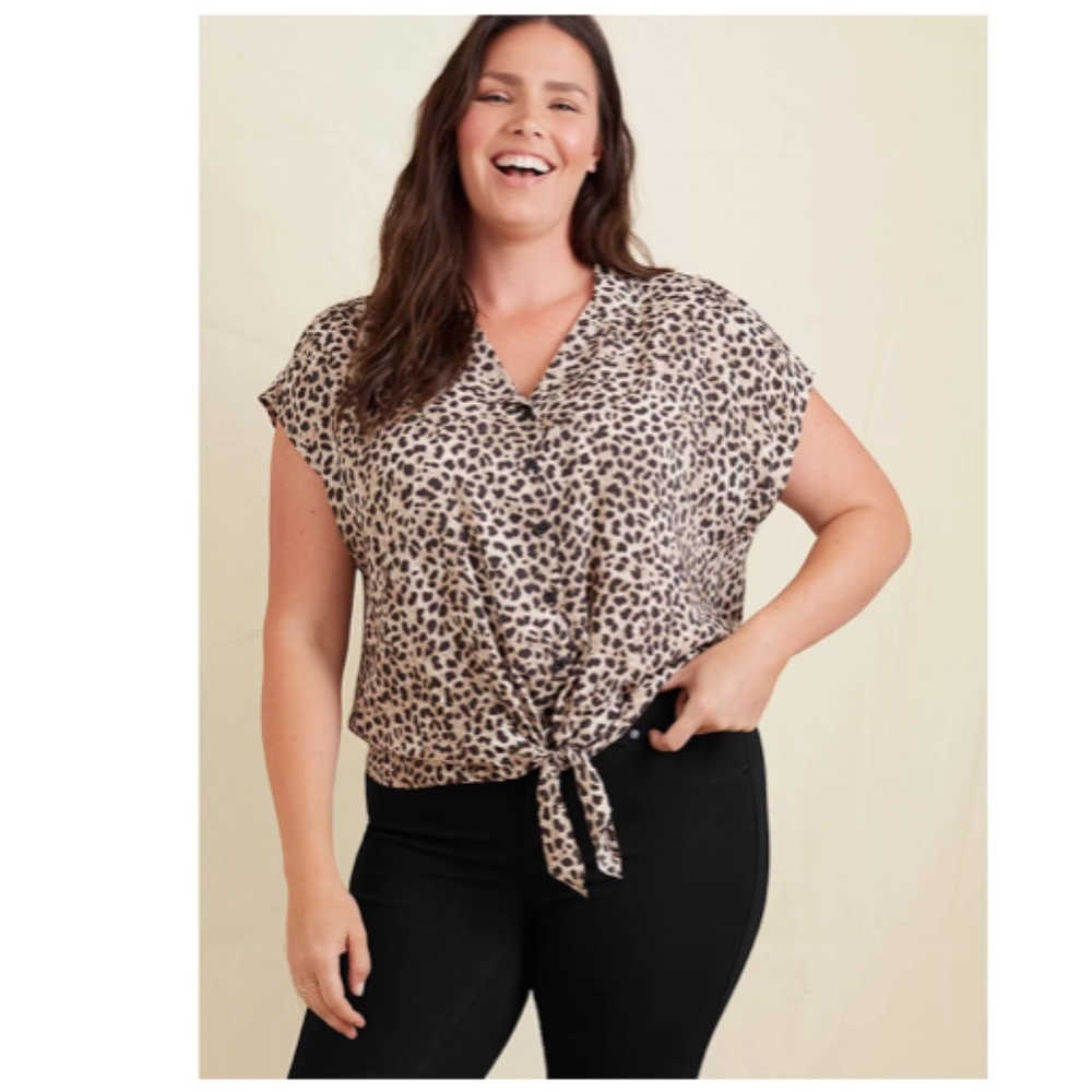 TORRID Leopard Challis Tie Front Midi Dolman Blouse Size 2X